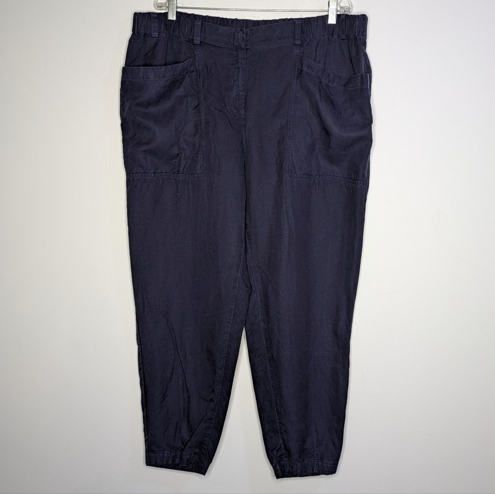 Eileen Fisher Blue Linen Blend Pant 1X